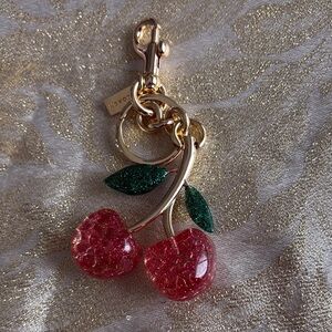 Coach Pink Cherry Key Chain and Bag Charm with Gold Details